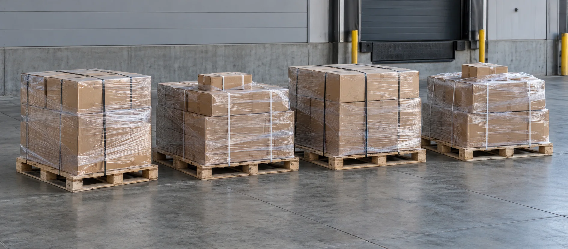 Four individually wrapped and secured pallet loads ready to ship together.